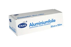 Aluminiumfolien>DUNI Aluminiumfolie, Abrollkarton 0,3 x 150 m, 12 µ Silber