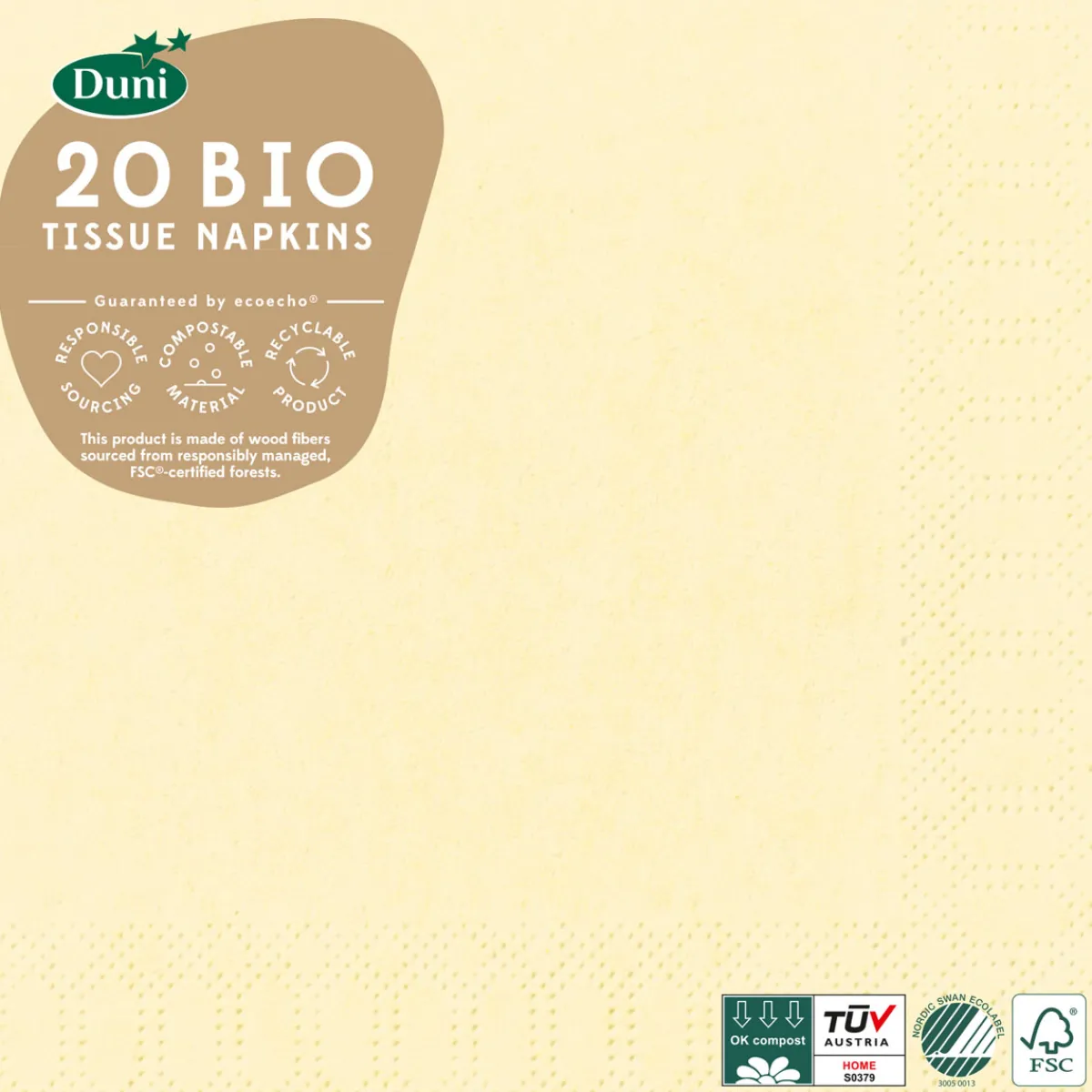 Servietten Im Dinnerformat>DUNI Bio Tissue-Serviette 40 x 40 cm Cream 3-lagig