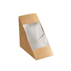 Boxen>DUNI Box für 2 Sandwichecken mit PLA-Fenster 590 ml Braun ungeteilt