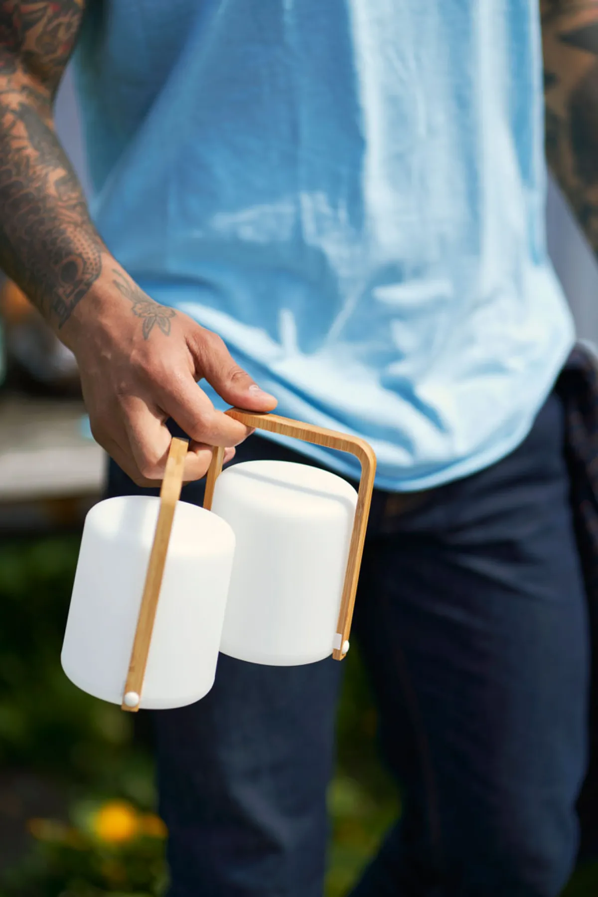 Led Lampen>DUNI LED -Kerzenhalter Sibling Bambus 148 x Ø 108 mm Weiß