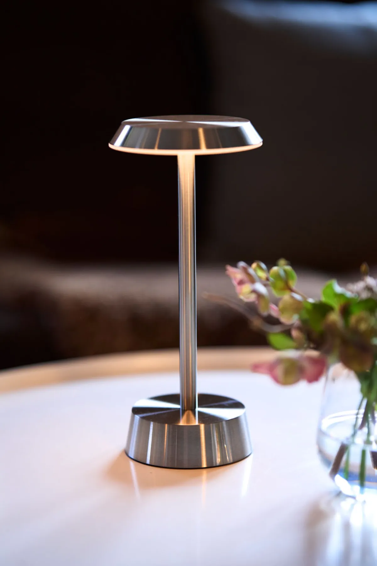 Led Lampen>DUNI LED Lampe kabellos Nour 26,3 x Ø 11,9 cm 14 Std. Silber