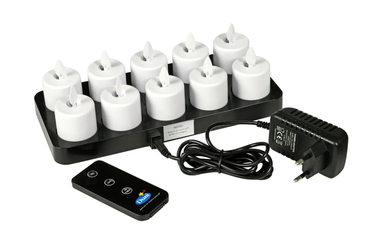 Led Leuchten>DUNI LED Set Moving Flame, wiederaufladbar, Warm White, 10 Stück 38 x Ø 36 mm 25 Std. Weiß