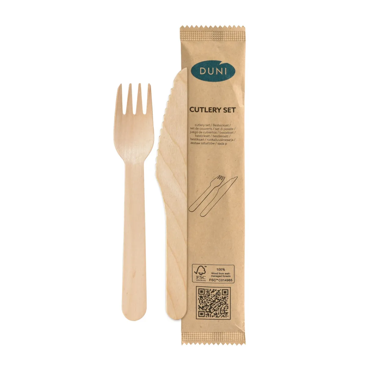 Holzbesteck>DUNI Messer, Gabel 16/16,5 cm Natürlich