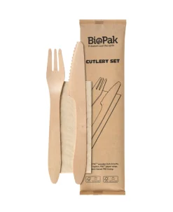 Holzbesteck>DUNI Messer, Gabel, braune Serviette 19 cm Natürlich