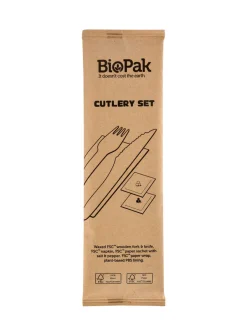 Holzbesteck>DUNI Messer, Gabel, Pfeffer/Salz, braune Serviette 16/16,5 cm Natürlich