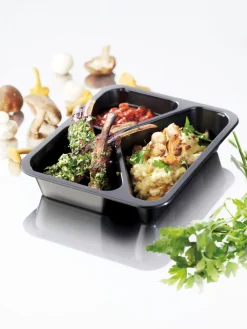 Siegelschalen>DUNIFORM PP-Schale Caterline 227 x 178 x 40 mm Schwarz 3-Teilung