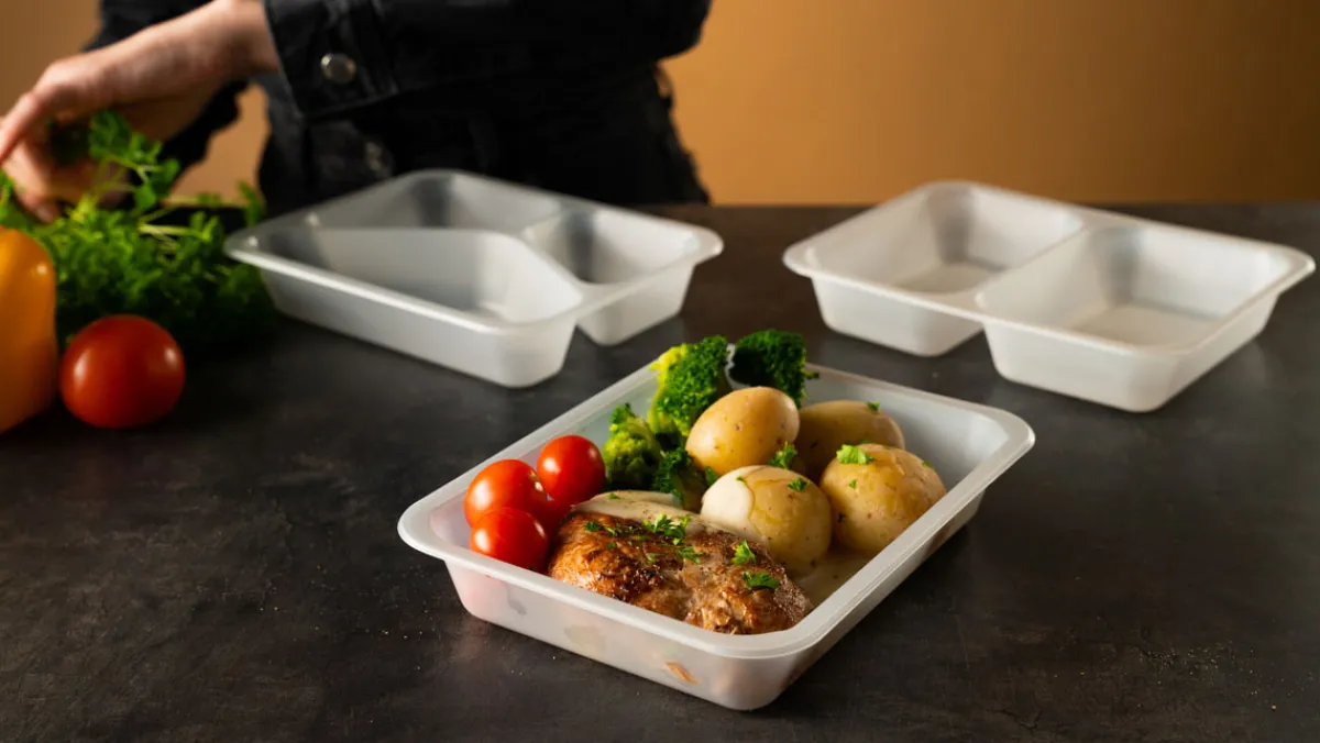 Siegelschalen>DUNIFORM PP-Schale Caterline 227 x 178 x 40 mm Transparent 3-Teilung